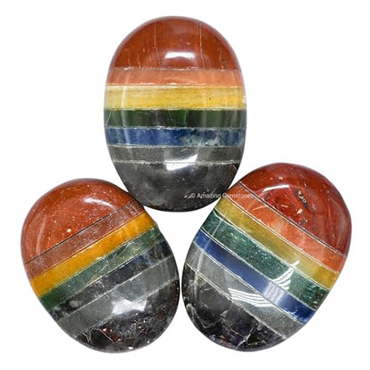 Amazing Gemstone Seven Chakra Crystals and Healing Stones - Large Palm Stone Crystals Piedra - Crystal for Good Luck, Balanced Positive Energy, Meditation - Unique Stocking Stuffers Gifts for Women - color: 7 Chakra (Bonded)