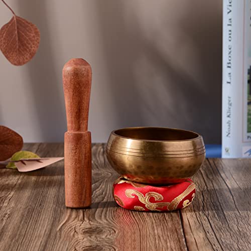 Tibetan Singing Bowl Set with 8cm/3inch Handmade Metal Sound Bowl & Soft Cushion & Wooden r for Meditation Sound Chakra Healing Yoga Relaxation