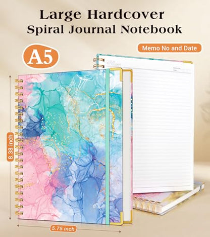 Lined Spiral Notebook Journal for Women, 150 Pages Cute Notebooks 5.75” x 8.38”, A5 Hardcover Spiral Journals with 100 GSM Thick Paper, College Ruled Notebook for Writing Work School, Pink Blue Marble - color: Pink Blue Marble