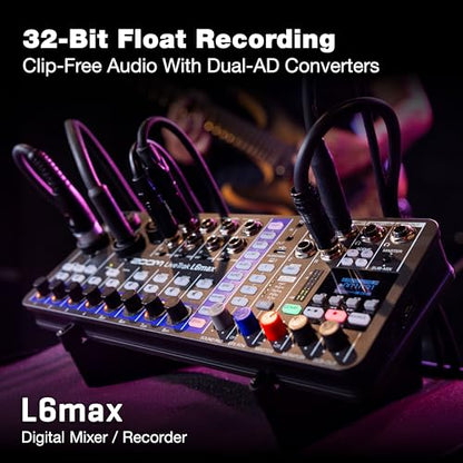 Zoom LiveTrak L6max Digital Mixer and Recorder, 12-Channel, 32-Bit Float, Battery Powered, 4 Combo + 8 Stereo Inputs, MIDI, Effects, Sound Pads, 3-Band EQ, AI Noise Reduction