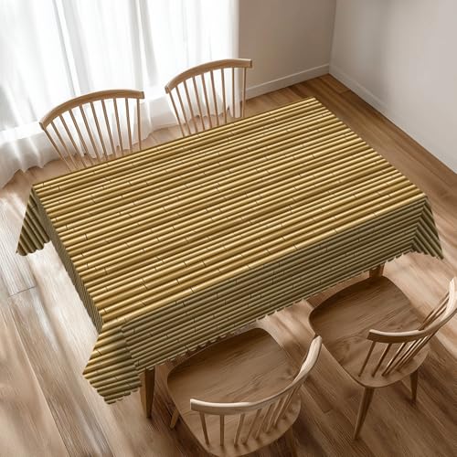 Bamboo Table Cloth for Dining Tables, Reusable Vintage Oriental Japanese Brown Bamboo Nature Print Tablecloths Decoration Asian Plant Rectangle Table Cover for Kitchen,Holiday,Party,54x72In