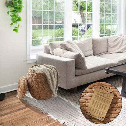 Casafield Round Storage Basket with Lid - Cinnamon, Handwoven Water Hyacinth Organizer for Laundry, Blankets, Plants, Bedroom, Living Room, Office