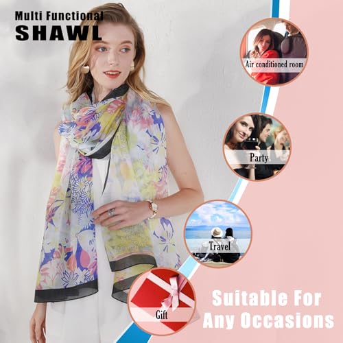 100% Mulberry Extra Large Silk Pashmina Scarf Shawls And Wraps For Women Evening Dress Summer Travel Floral Blanket - color: 76 Yellow