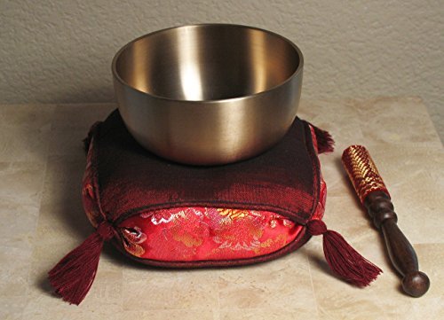 Meditation Accessory Japanese Rin Gong Singing Bowl Set 4.2" dia with Cushion & Brocade Striker - Burgundy Red - color: 4.2" Burgundy Red Brocade