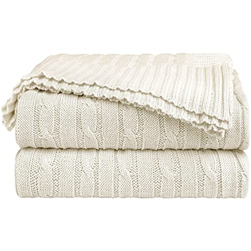 uxcell 100% Cotton Knitted Throw Blanket for Sofa and Couch Soft Lightweight Cable Knit Blanket Home Decors Blanket, Beige 50" x 60" - color: Beige, size: Throw (50" *60")