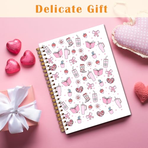 JINYO Cute Girly Bookish Notebook, Coquette Pink Bow Strawberry Journal, Preppy Aesthetic Journal for Women, Coquette Girly Office Supplies, Preppy Spiral Notebooks 5.5x8.3 Inch - color: white Girly Bookish Notebook