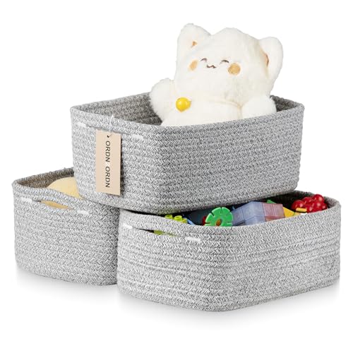 Small Storage Baskets for Organizing, Woven Storage Bins for Shelves, Gift Basket Empty, Cute Decorative Closet Organizer, Baby Rope Basket, Dog Toy Storage, 11x7.5x4.5”, 3Packs Mixed Gray - color: Mixed Gray, size: S