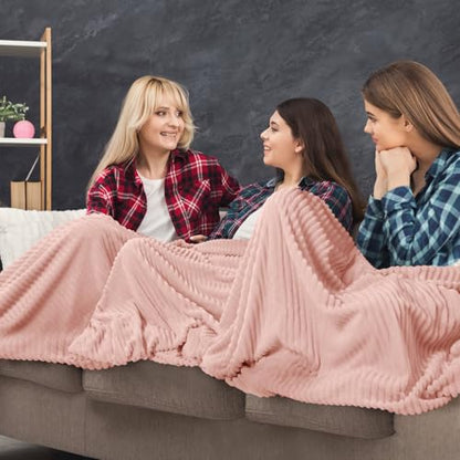 Buryeah 12 Pcs Flannel Throw Blanket Bulk 50 x 60 in Sleepover Blanket Outdoor Wedding Throw Lightweight, Oeko-tex Standard 100 Certified for Sofa Homeless Gifts (Pastel Pink) - color: Pastel Pink