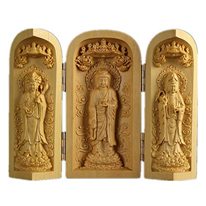 Ulalaza Boxwood Buddha Statue Solid Wood Carvings Carved Locker Box Sculpture Decoration - color: Style-2