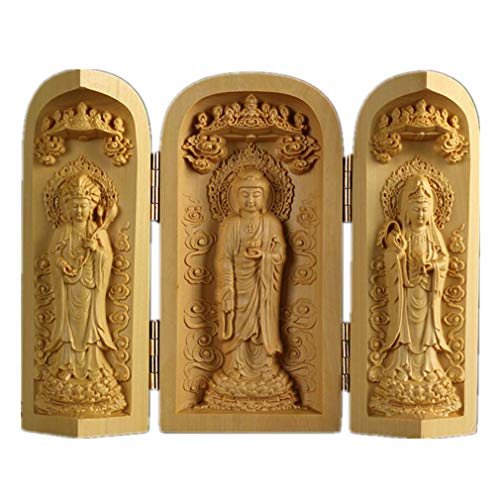 Ulalaza Boxwood Buddha Statue Solid Wood Carvings Carved Locker Box Sculpture Decoration - color: Style-2