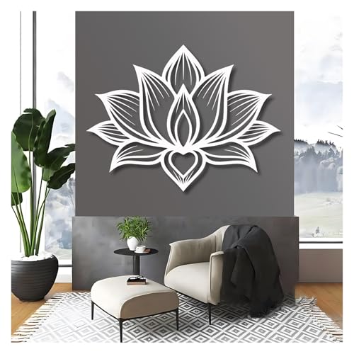 Lotus Flower Metal Wall Art,Flower Wall Decor Hanging Hollow Out Lotus,Silhouette Ornament For Yoga Studio Indoor Outdoor Home Office Bedroom Decoration(White,19x14in/47x35cm) - color: White, size: 19x14in/47x35cm