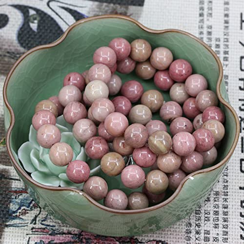 Keleny Semi Precious Stones Natural Gemstones 12mm Round Beads Crystal Stretch Bracelets 7 Inch Unisex - color: Pink Rhodonite
