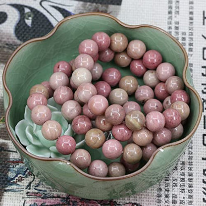 Keleny Semi Precious Stones Natural Gemstones 12mm Round Beads Crystal Stretch Bracelets 7 Inch Unisex - color: Pink Rhodonite