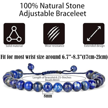 QOGIR Handmade Healing Bracelet,6mm Natural Gem Stone Bracelet rope bracelet - color: Lapis(Wisdom and Truth), size: 8mm