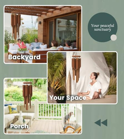Classic Bamboo Wind Chimes - Outside Outdoor Wood Wooden Windchimes, Small, Handcrafted with Calming Deep Tones, Ideal Home Decor or Gift for Any Occasion - size: Small 35"