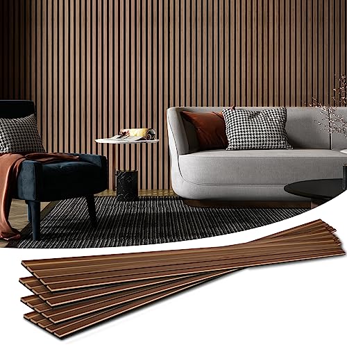 Art3d 4-Piece Wood Slat Acoustic Panels for Stylish Decor and Noise Reduction, 3D Textured Panel for Ceiling and Wall, Walnut - color: Walnut, size: 4Pcs - 94.5 * 7.9 inch
