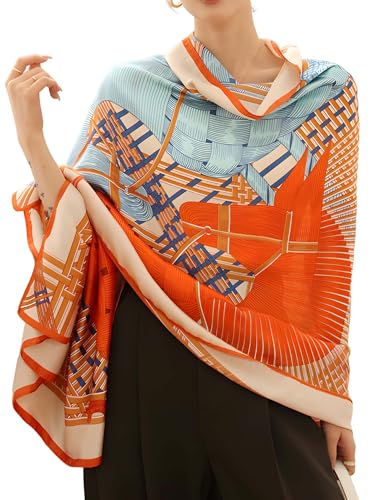 Large Shawl Scarf For Women Lightweight Wraps Silky Headscarf Long Sunscreen Scarfs - color: T29 Orange Shawl / 70"x 35"