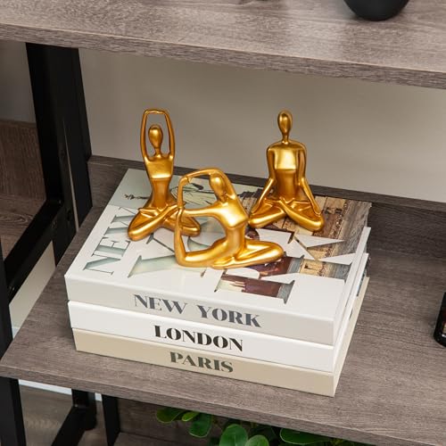 Mind Reader Yoga Figurine Set, Meditation Statues for Home, Office, or Studio Decor, Elegant Mindful Gift, Resin, 2.75" L x 2.25" W x 4.75" H, Set of 3, Gold