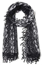 Cindy and Wendy Lightweight Soft Leaf Lace Fringes Scarf Bridal Veils shawl for Women - color: Black Grey