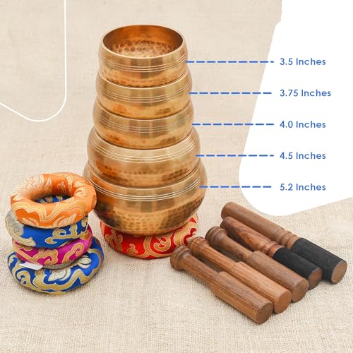 Tibetan Singing Bowl Set-Authentic Cuencos Tibetanos for Sound Healing, Meditation & Chakra Balancing - Includes Cushion, Mallet-Unique Spiritual Gifts for Women and Men (5 Chakra Bowl Set) - size: 5 Chakra Bowl Set