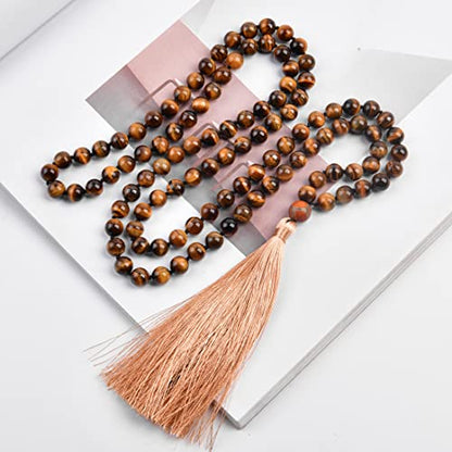 YGLINE Chakra 108 Mala Beads Bracelet Real Healing Gemstone Yoga Meditation Hand Knotted Mala Prayer Bead Necklace - color: Style 11