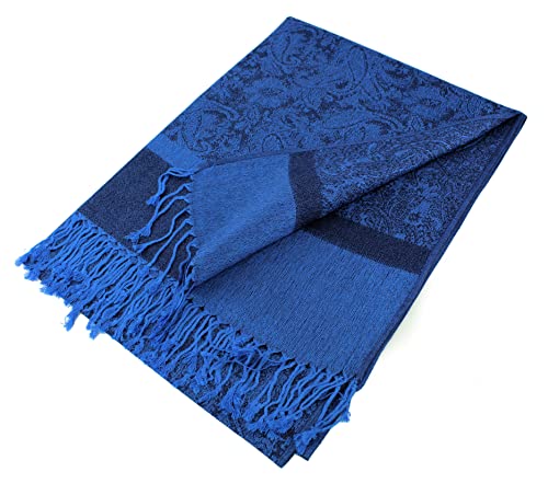 PASKMLNA Paisley Jacquard Pashmina Shawl Wrap Scarf Stole - color: Royal Navy