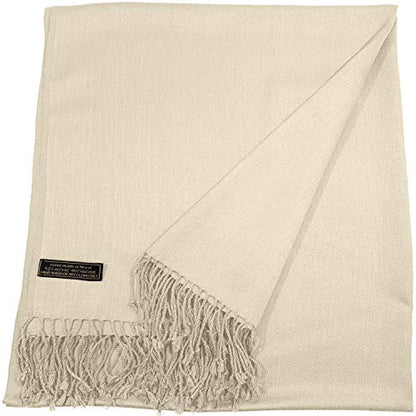 CJ Apparel Solid Color Tassels Design Nepalese Shawl Scarf Wrap Stole Throw Head Wrap Pashmina Gift Hand Made in Nepal New - color: Champagne