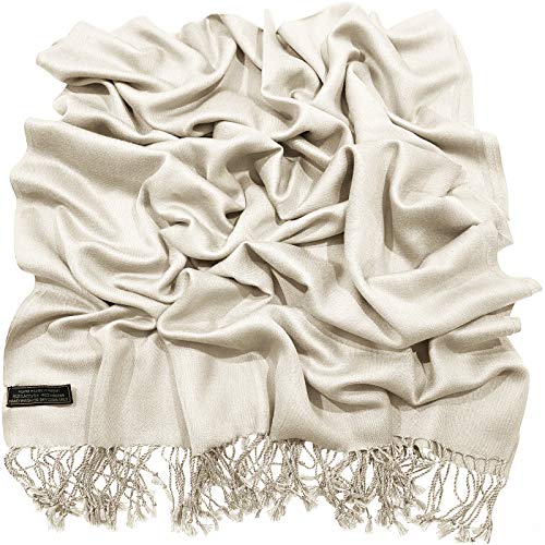 CJ Apparel Solid Color Tassels Design Nepalese Shawl Scarf Wrap Stole Throw Head Wrap Pashmina Gift Hand Made in Nepal New - color: Off White A1090
