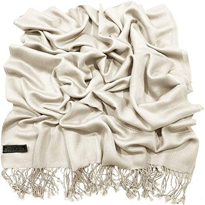 CJ Apparel Solid Color Tassels Design Nepalese Shawl Scarf Wrap Stole Throw Head Wrap Pashmina Gift Hand Made in Nepal New - color: Off White A1090