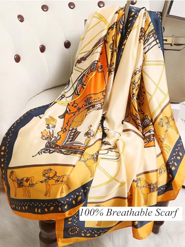 Large Shawl Scarf For Women Lightweight Wraps Silky Headscarf Long Sunscreen Scarfs - color: T26 Golden Carriage Chain / 70"x 35"
