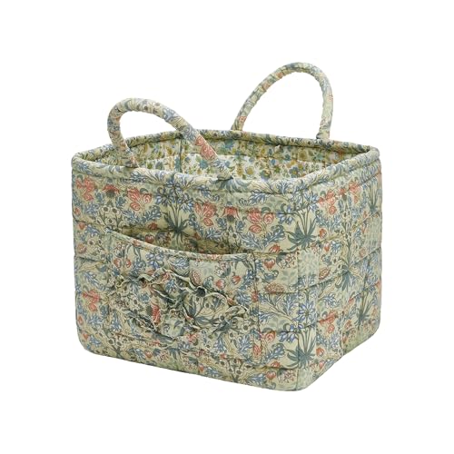 Quilted Fabric Storage Baskets with Handles, Boho Floral Gift Basket Foldable Organizer Bin for Home Decor, Picnic, Travel 12''x10''x10'' (Light Green) - color: Light Green