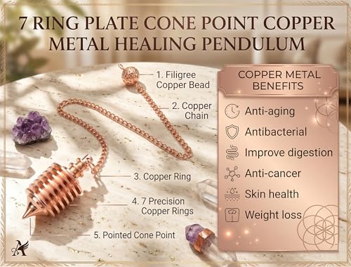 7 Ring Copper Cone Pendulum for Reiki Healing, Dowsing & Chakra Balancing – Divination & Meditation Tool for Energy Cleansing - color: 7 Ring Copper Metal Pendulum