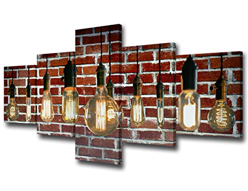 TUMOVO 5 Piece Canvas Wall Art for Living Room - Decorative Antique Edison Style Filament Light Bulbs - Modern Home Decor Stretched and Framed Ready to Hang - 50"W x 24"H - color: Artwork-11, size: 50"W x 24"H