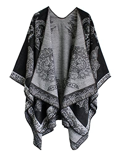 Urban CoCo Women's Color Block Shawl Wrap Open Front Poncho Cape - color: Series 29-black