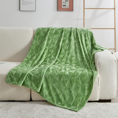 Triangle Textured Flannel Fleece Throw Blanket, Super Soft Lightweight Cozy Warm Plush Blanket for Bed Couch Sofa, 50 x 60 Inches, Sage Green - color: Sage Green, size: 50x60 IN
