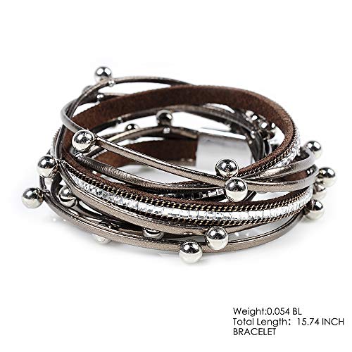 Artilady Leather Wrap Bracelets for Women - Pearl Bracelets Handmade Clasp Bangle Bracelet with Beads Jewelry Gift for Women and Mother - style: Brown with Beads