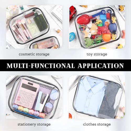 Hoolerry 6 Pcs Hard Clear Zipper Case Transparent Zipper Hard Pouch for Snacks Makeup Bag Plastic Cosmetic Bag Portable Travel Organizer for Makeup Storage(Black,Big,Medium,Small)