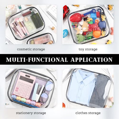 Hoolerry 6 Pcs Hard Clear Zipper Case Transparent Zipper Hard Pouch for Snacks Makeup Bag Plastic Cosmetic Bag Portable Travel Organizer for Makeup Storage(Black,Big,Medium,Small)