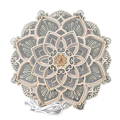 Ckuakiwu Mandala Yoga Room Night Light Led, Yoga Room Led Night Light, Creative Dream Wooden Hanging Wall Light Living Room Bedroom Wall Decoration, Diameter 11.8Inch