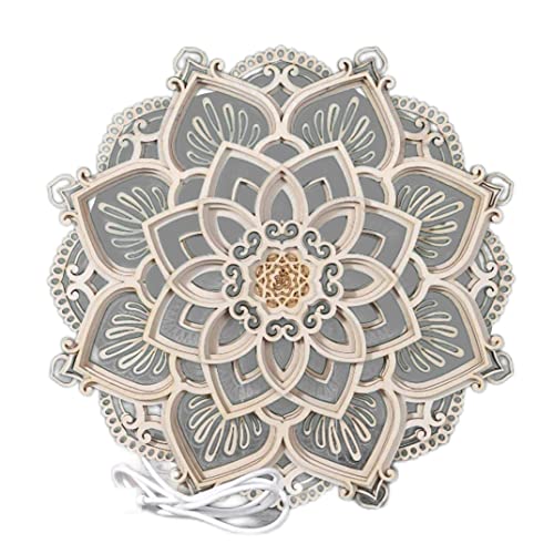 Ckuakiwu Mandala Yoga Room Night Light Led, Yoga Room Led Night Light, Creative Dream Wooden Hanging Wall Light Living Room Bedroom Wall Decoration, Diameter 11.8Inch