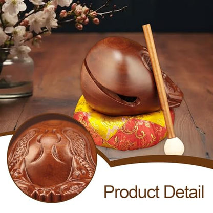 Generic Temple Block Zen Drum Traditional Handcraft Desktop Decoration with Mallet and Cushion Wooden for Office Family Counter, 4 Inch
