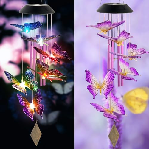 Butterfly Solar Wind Chimes,new Gift for All mom/dad/Women/Grandma/Daughter/Aunt/Friend/Wife and Sister. Yard Decor,Gardening Birthday Gift, Christmas Decorations,Patio Decor - size: Butterfly Bell