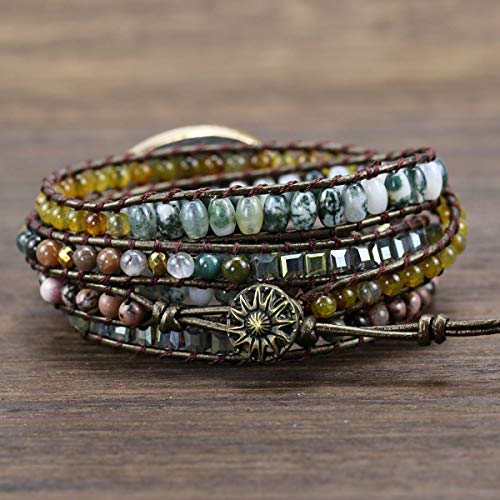 Boho Wrap Bracelet for Women, Handmade Natural Imperial Jasper Multi-Layer Stone Beaded Bracelet, Bohemian Healing Crystal Stone Jewelry Gifts - color: Labradorite