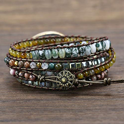 Boho Wrap Bracelet for Women, Handmade Natural Imperial Jasper Multi-Layer Stone Beaded Bracelet, Bohemian Healing Crystal Stone Jewelry Gifts - color: Labradorite