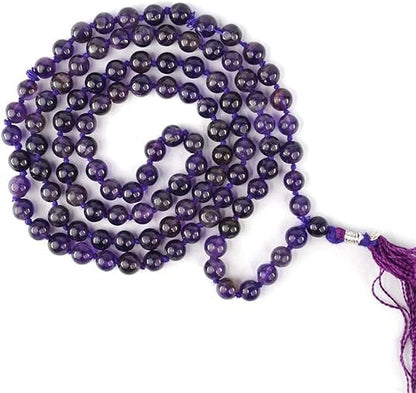 Rudraksh Mala, Natural Himalayan Genuine Original Rudraksha Rosary - style: Amethyst Jaap mala 6MM 108Beads