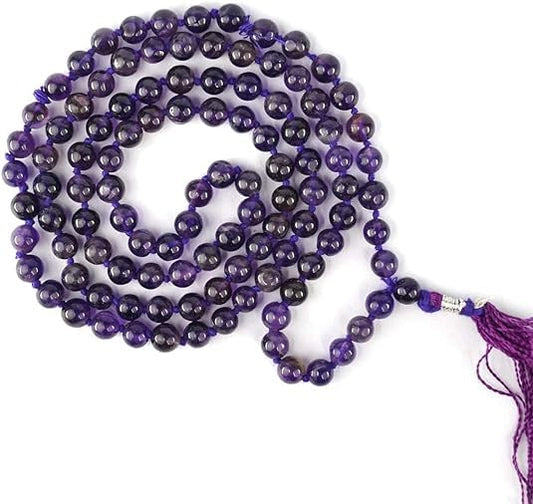 Rudraksh Mala, Natural Himalayan Genuine Original Rudraksha Rosary - style: Amethyst Jaap mala 6MM 108Beads
