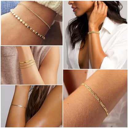 DEARMAY Gold Bracelets for Women Waterproof, 14K Gold Plated Stackable Jewelry Sets Non Tarnish Trendy Thin Dainty Cuban Link Paperclip Chain Bracelet Stack Fashion Accessories Gifts for Womens - style: 5Pcs BRACELET B