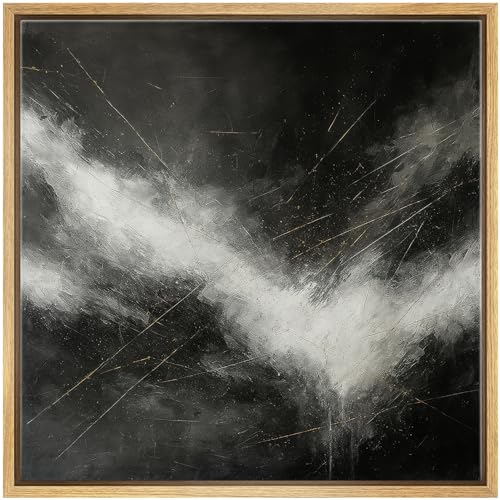 SIGNWIN Framed Canvas Print Wall Art Black and White Abstract Storm Dramatic Illustrations Fine Art Farmhouse/Country for Living Room, Bedroom, Office - 16"x16" Natural - color: Bs18-2507-edw20, size: 16L" x 16W"