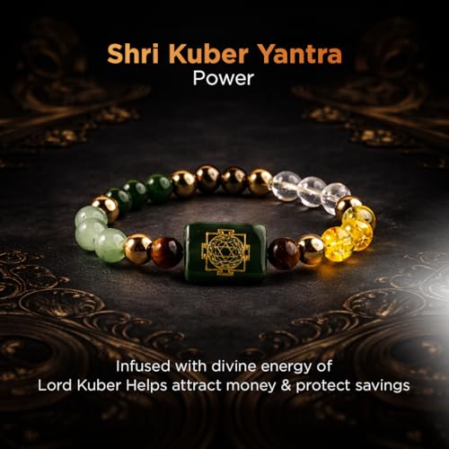 Natural Healing Dhan Yog Bracelets For Men & Women Certified Gemstone 8mm Beads for Money Magnet & Wealth Attraction, Prosperity, Success, Protection, Luck, Stress Relief & Emotional Balance DhanYog Bracelet - color: Kuber Dhanyog + 7 Chakra Selenite Plat