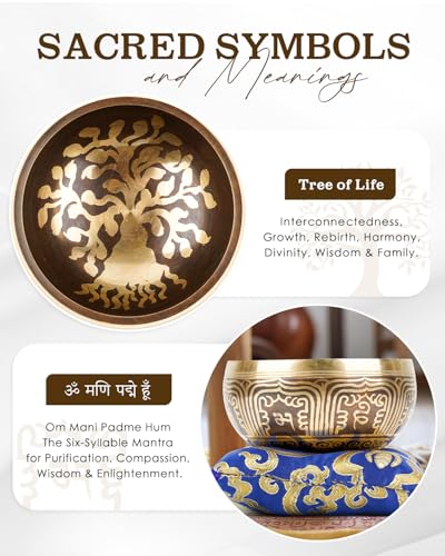 Tibetan Singing Bowls – Hand-Hammered in Nepal, Authentic Meditation Sound Bowls for Yoga, Chakra Healing, Mindfulness & Spiritual Self-Care Gifts for Women - color: Blue